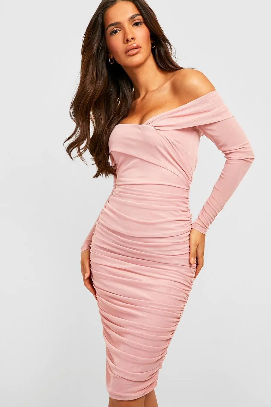 Mesh Off The Shoulder Midi Dress