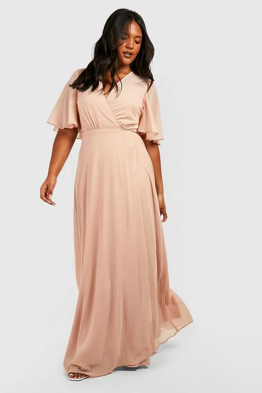 Plus Angel Sleeve Wrap Bridesmaid Dress