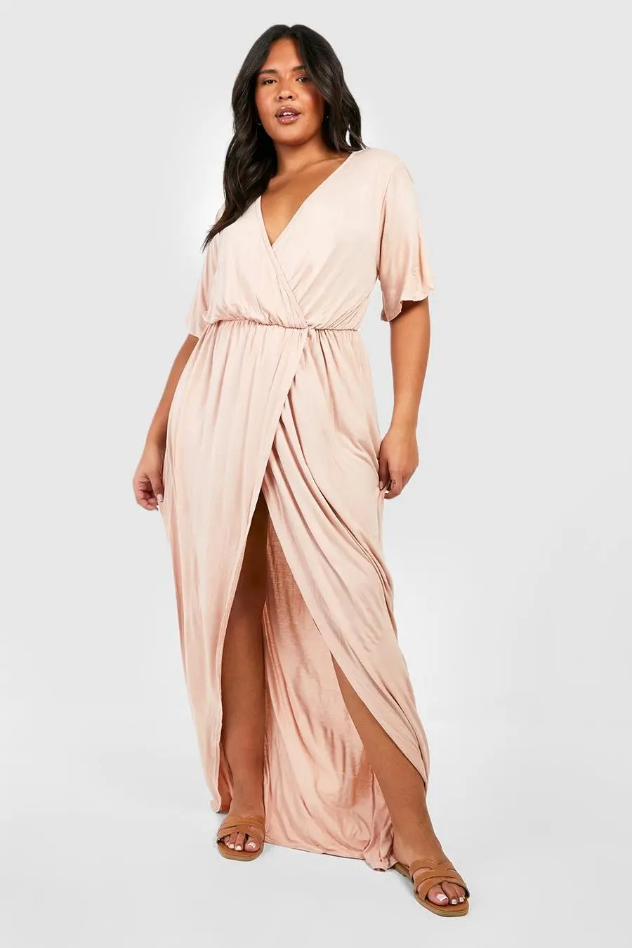 Plus Angel Sleeve Wrap Maxi Dress