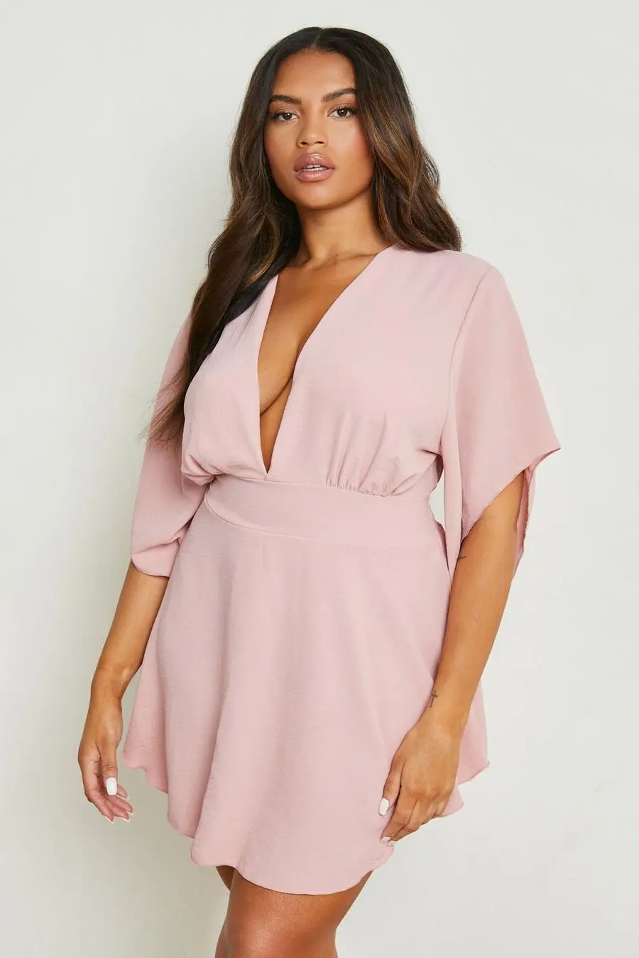 Plus Woven Angel Sleeve Mini Dress