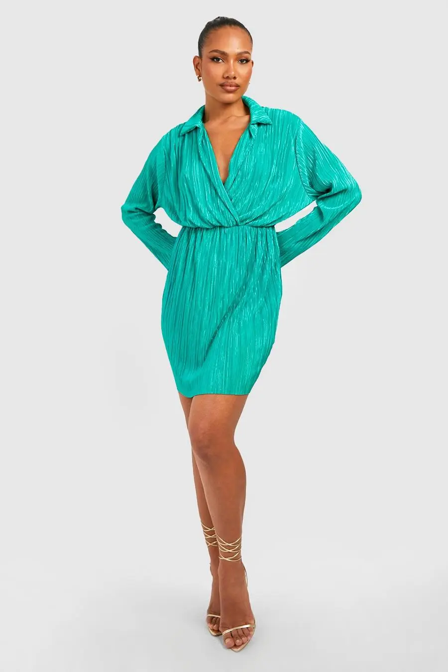 Plisse Wrap Shirt Dress