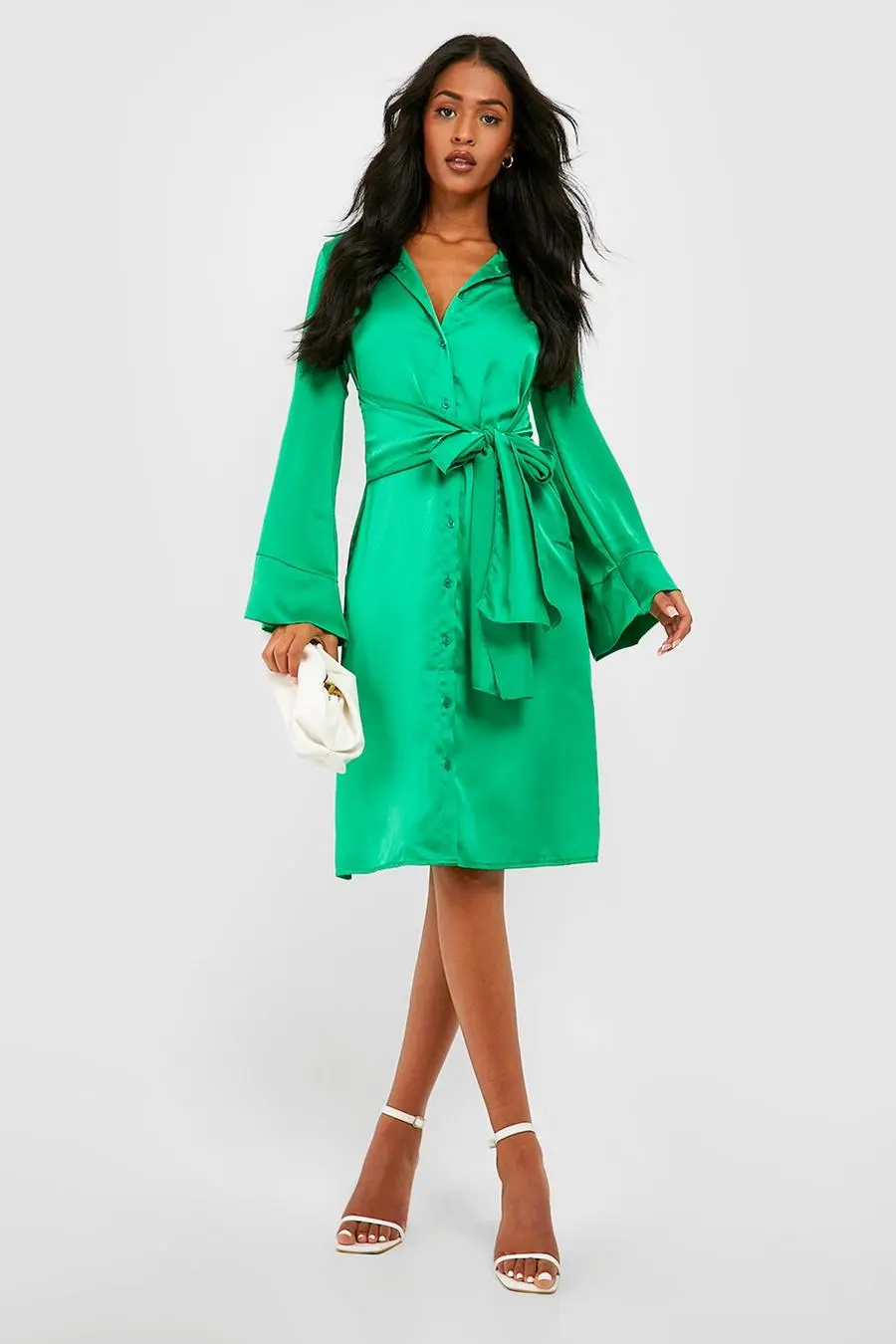 Tall Satin Tie Front Mini Shirt Dress