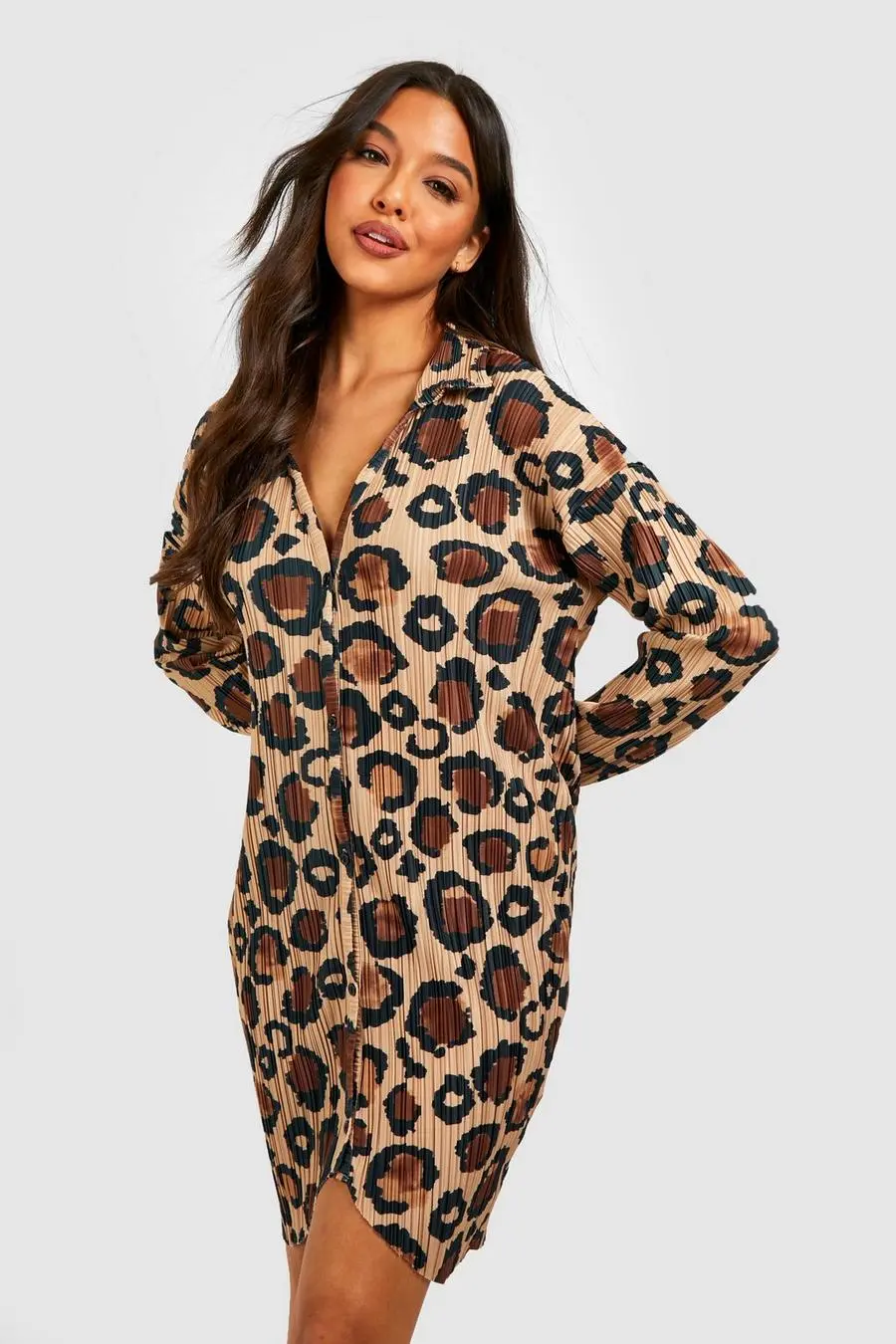 Plisse Animal Oversized Shirt Dress