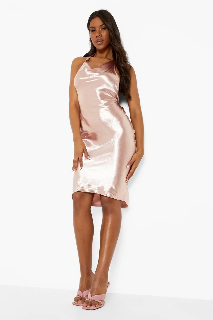 Satin Cowl Halter Neck Midi Dress