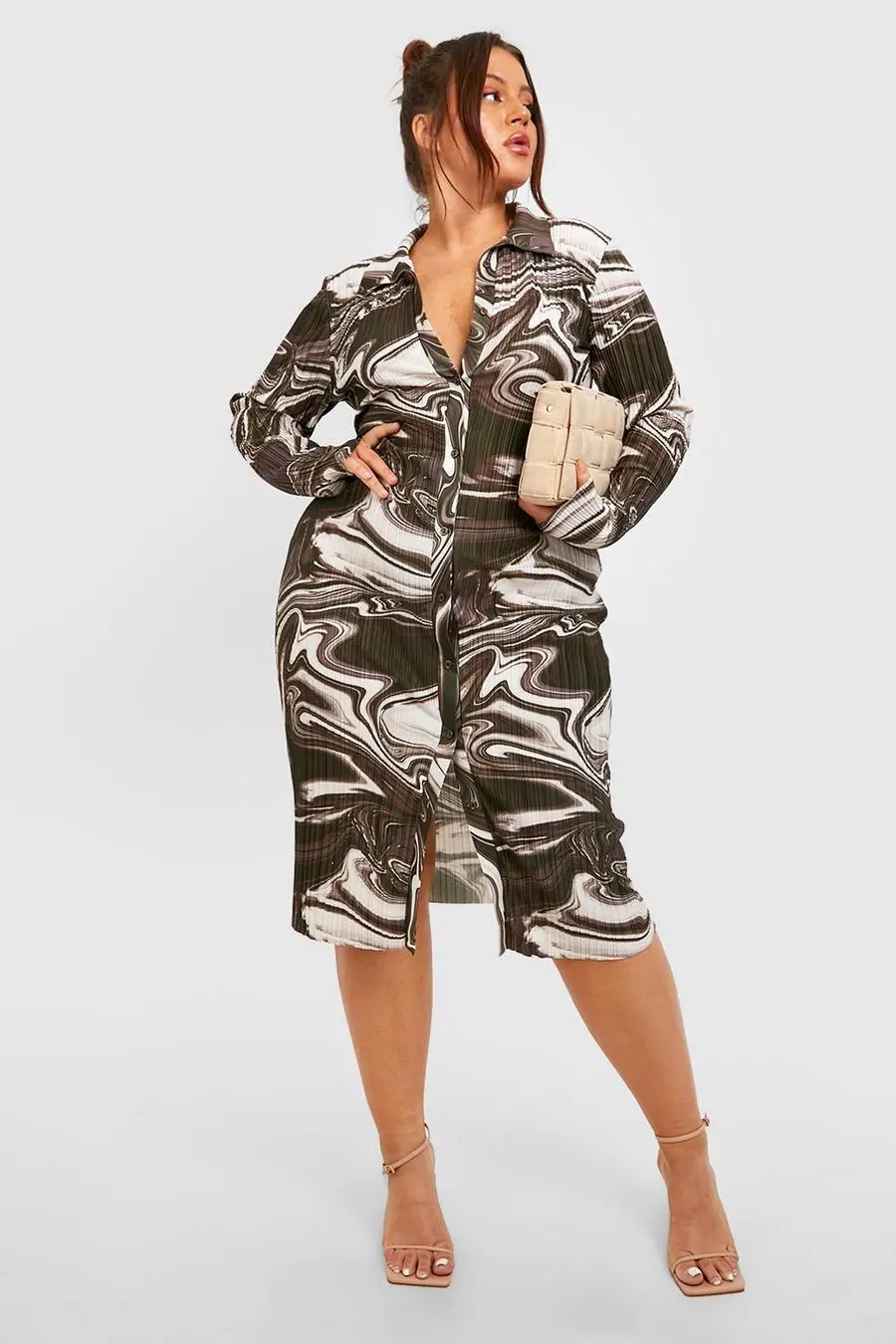 Plus Marble Plisse Shirt Dress