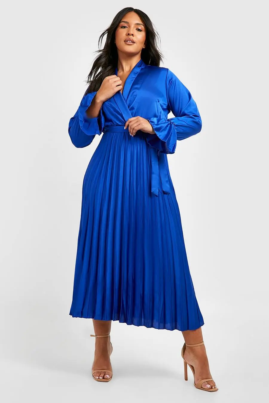 Plus Satin Pleated Midaxi Dress