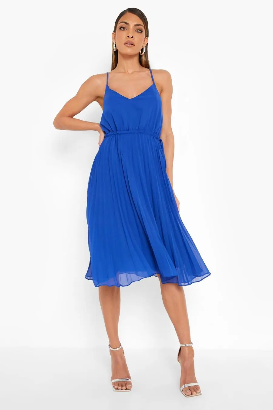 Strappy Pleated Midi Skater Dress