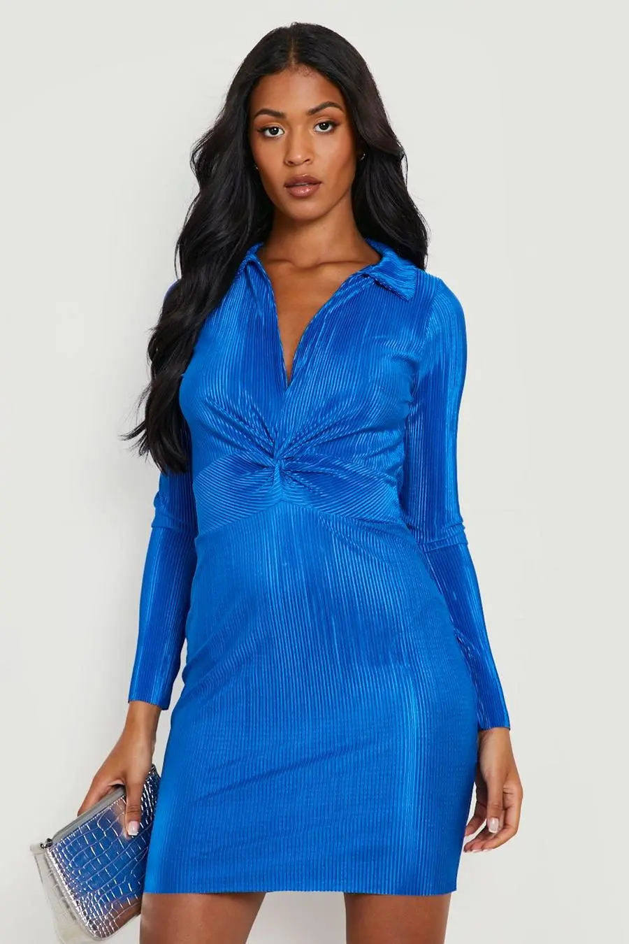 Tall Plisse Knot Front Shirt Dress