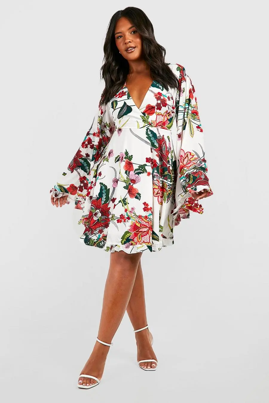 Plus Paisley Floral Wide Sleeve Skater Dress