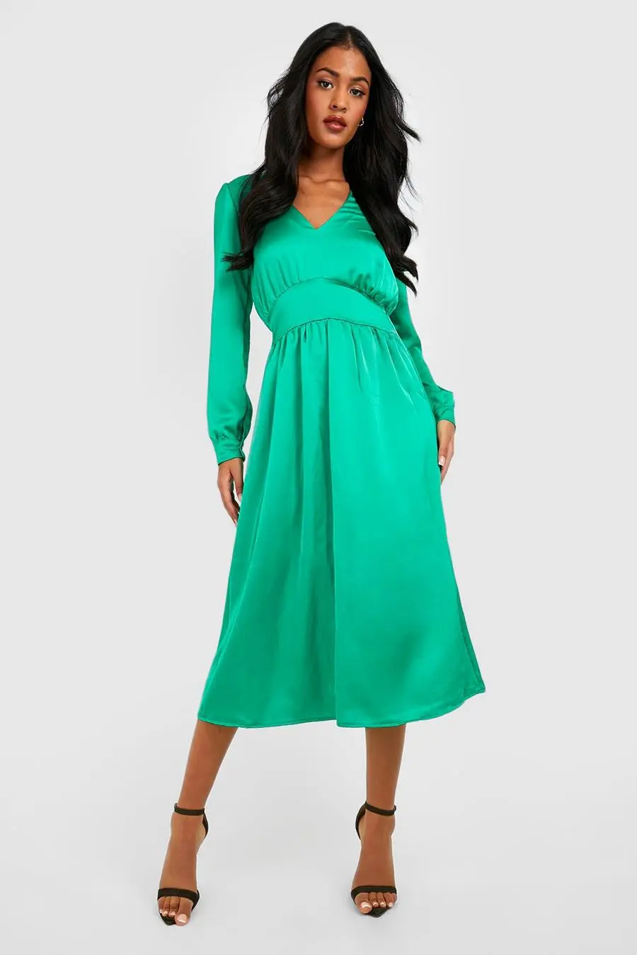 Tall Satin Volume Sleeve Midi Dress