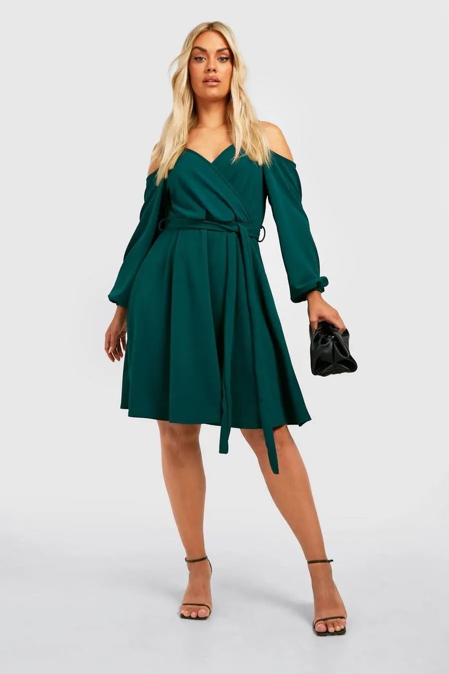 Plus Cold Shoulder Tie Belt Skater Dress