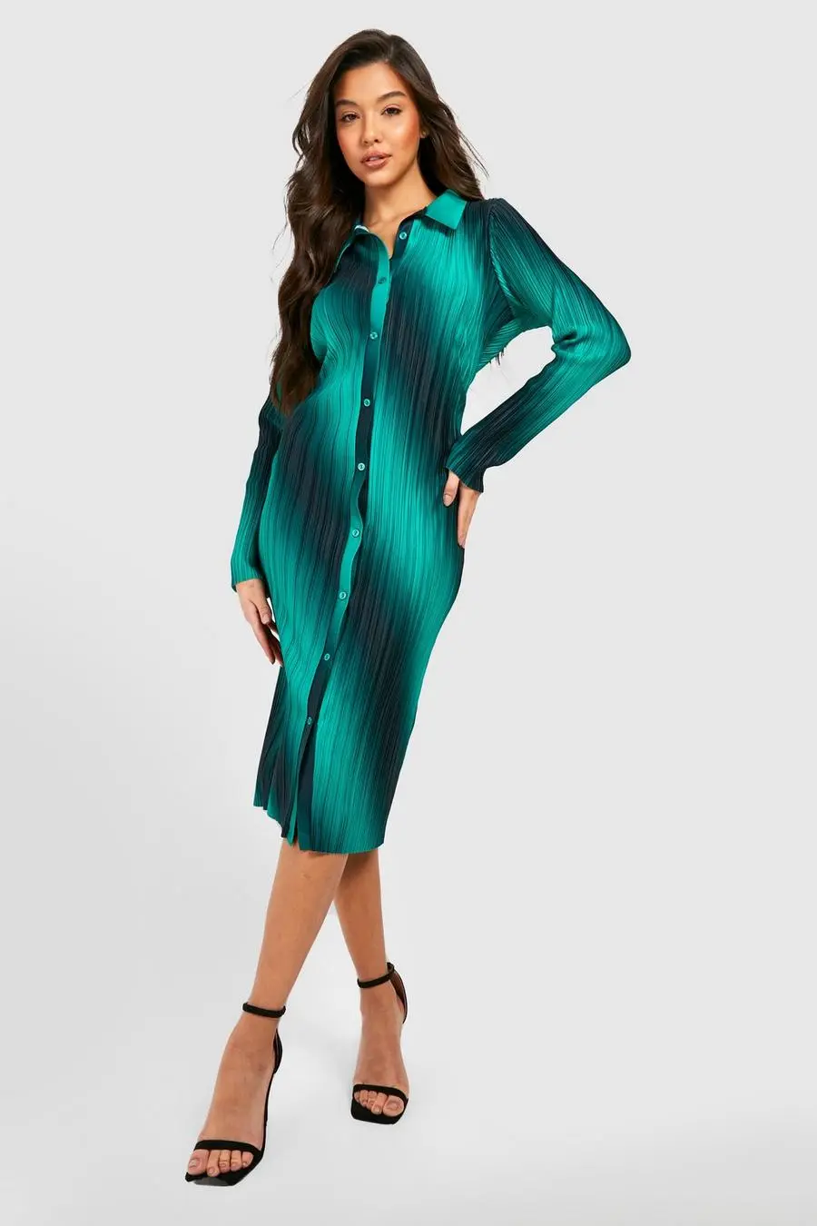 Ombre Plisse Midi Shirt Dress