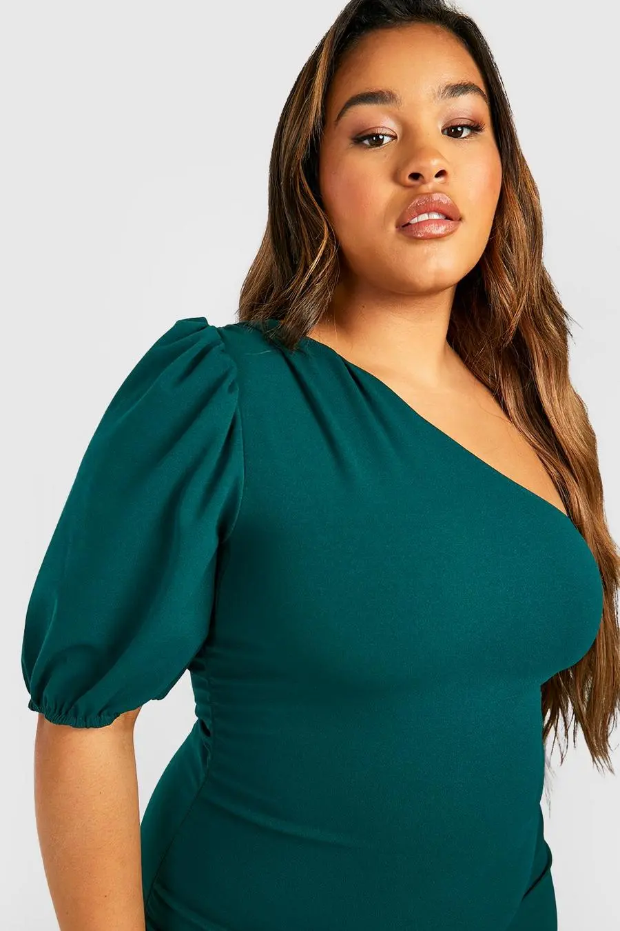 Plus Ruched One Shoulder Mini Dress