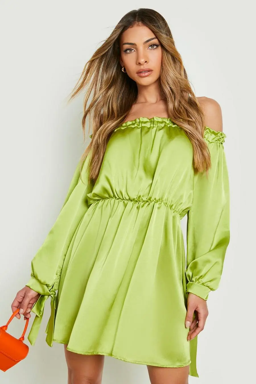 Satin Off The Shoulder Frill Mini Skater