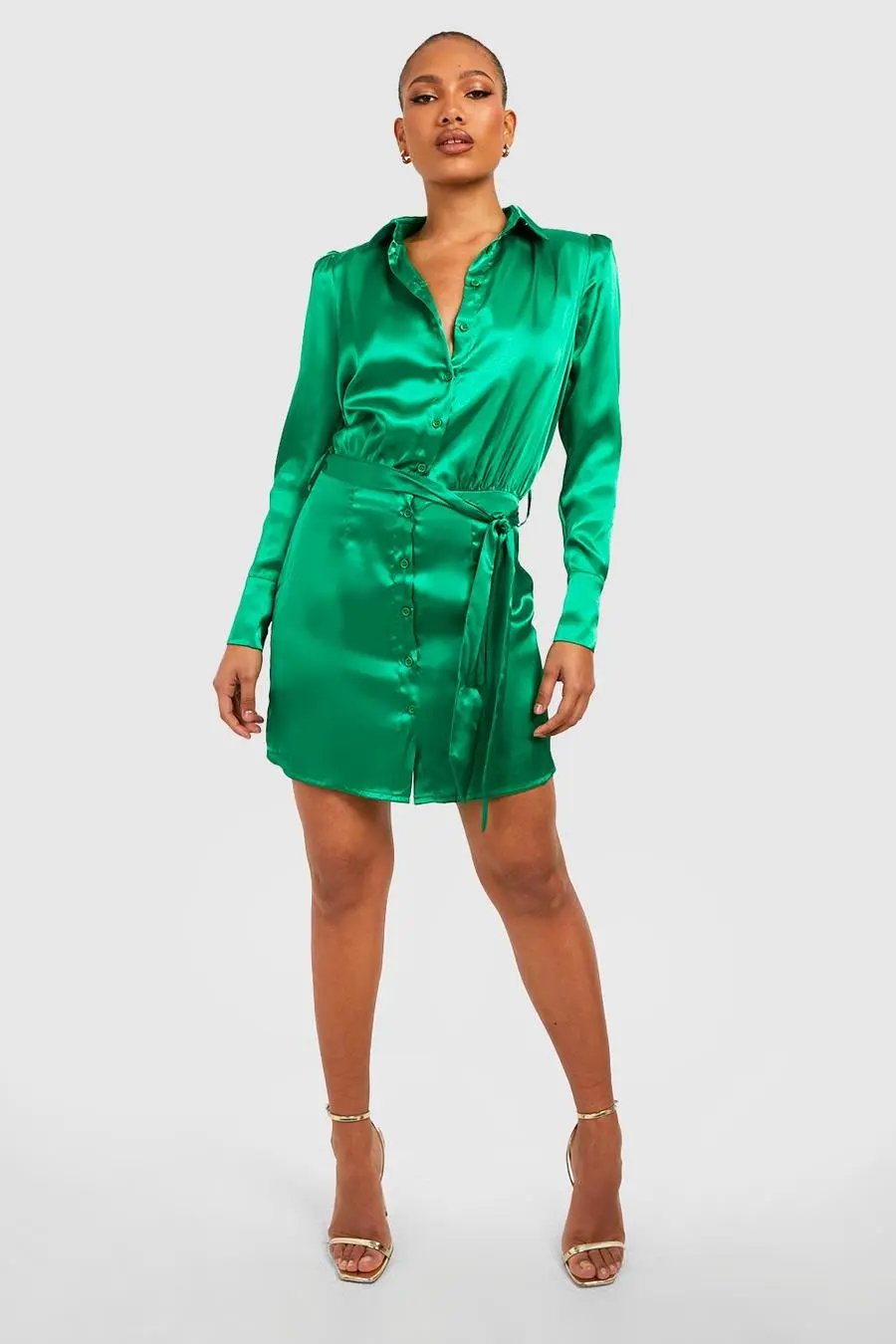 Shoulder Pad Woven Shirt Dress