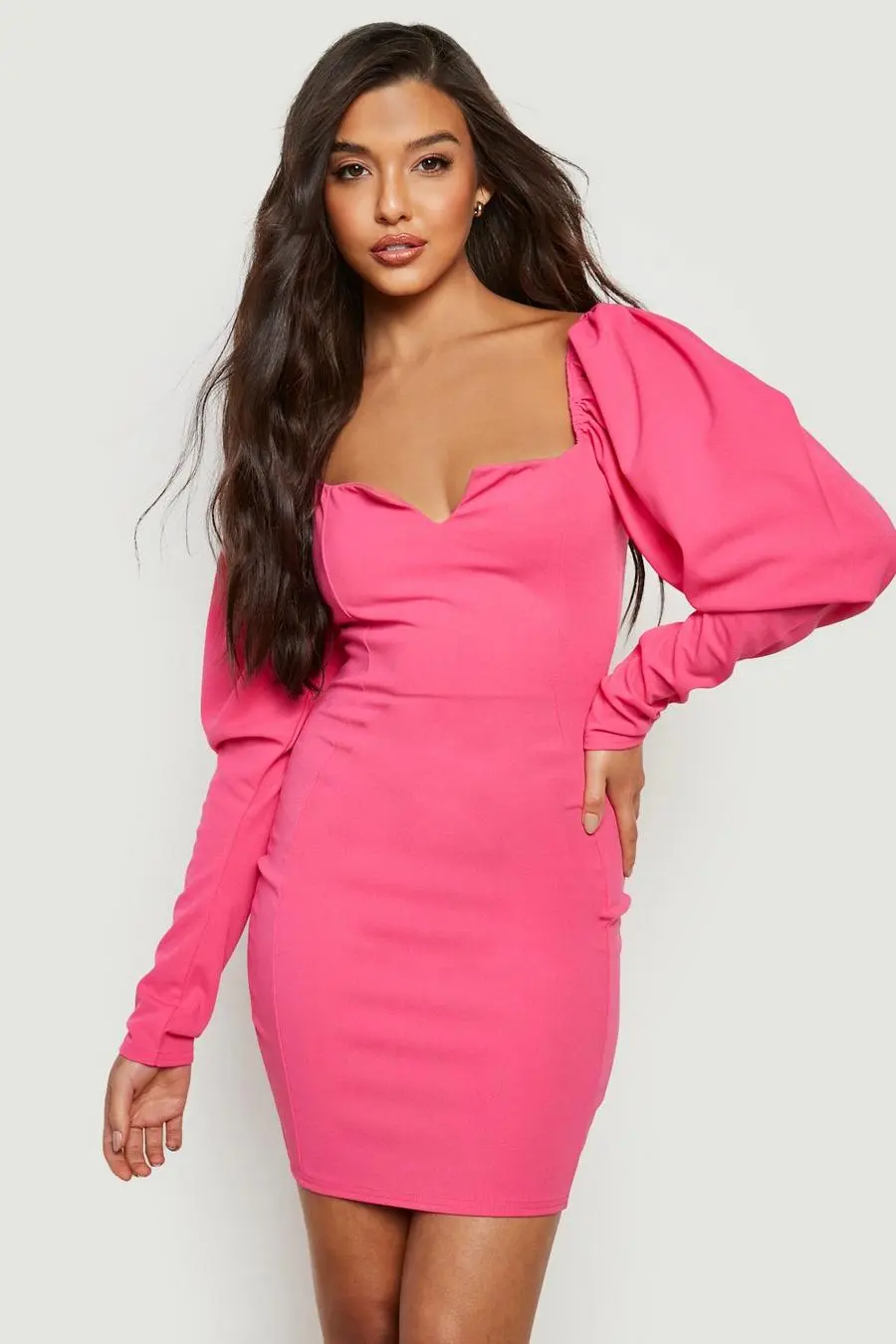 Puff Sleeve V Neck Mini Dress