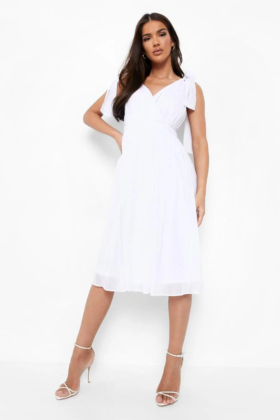 Chiffon Pleated Midi Skater Bridesmaid Dress