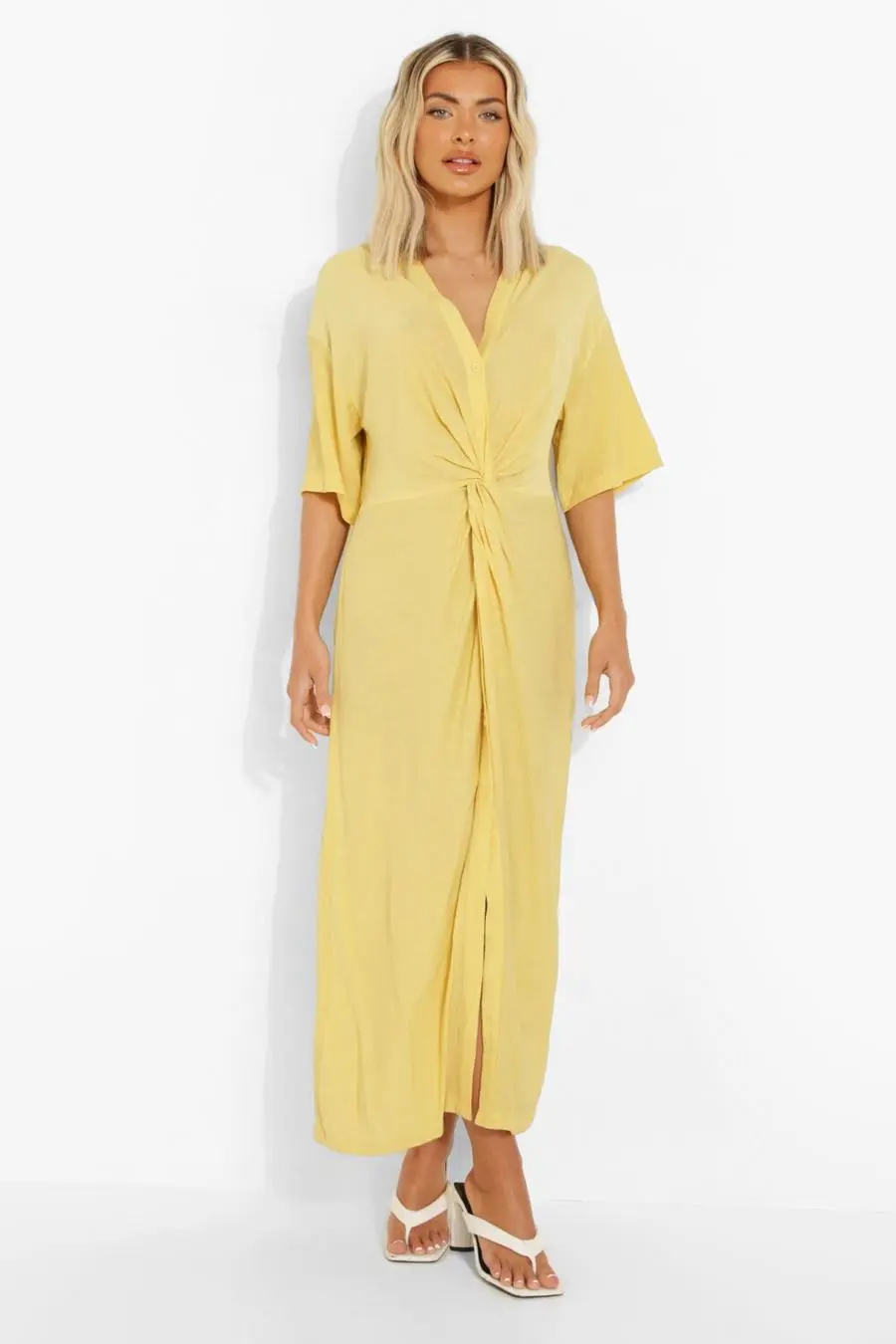 Twist Front Midi Shirt Dress