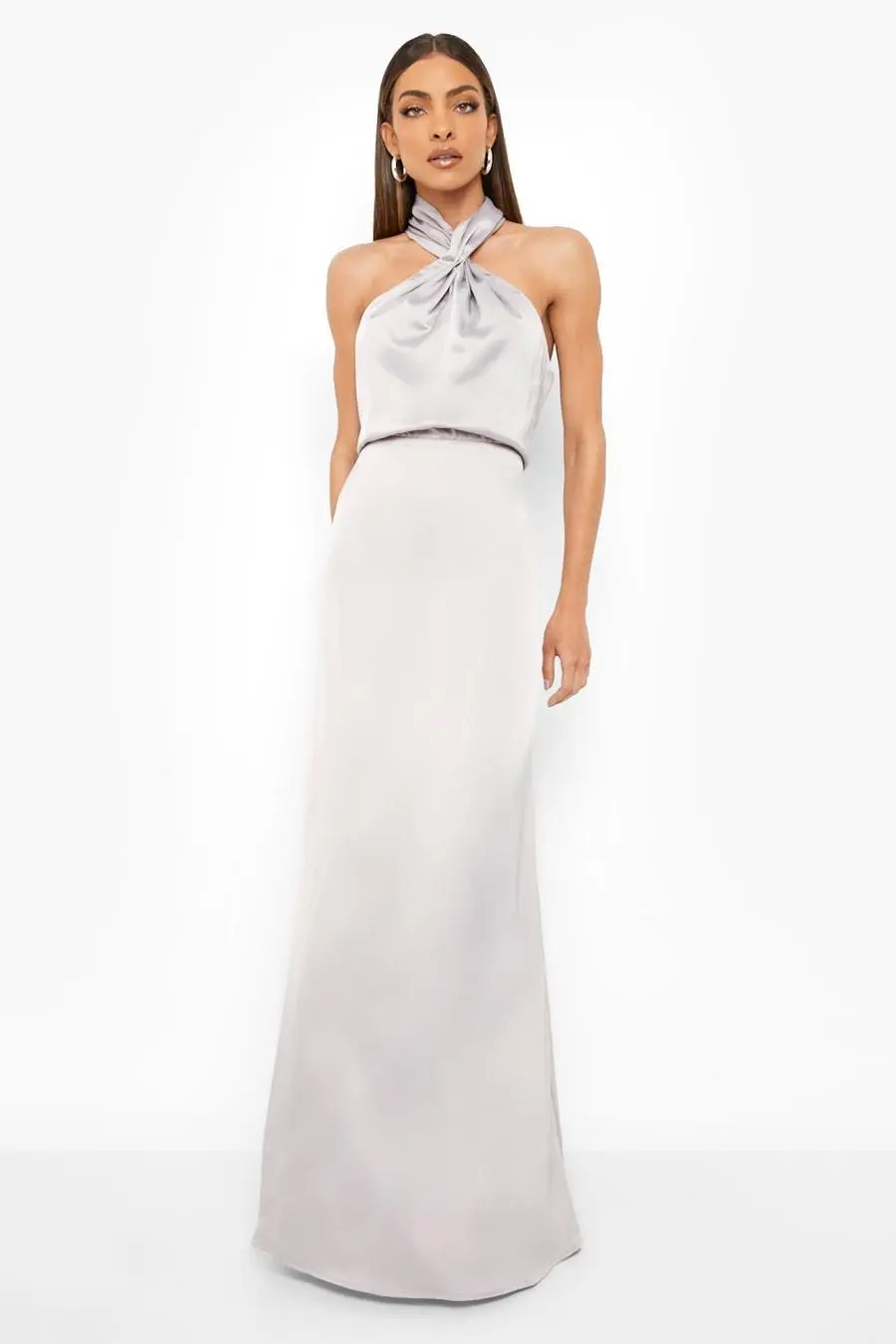 Satin Halterneck Twist Maxi Bridesmaid Dress