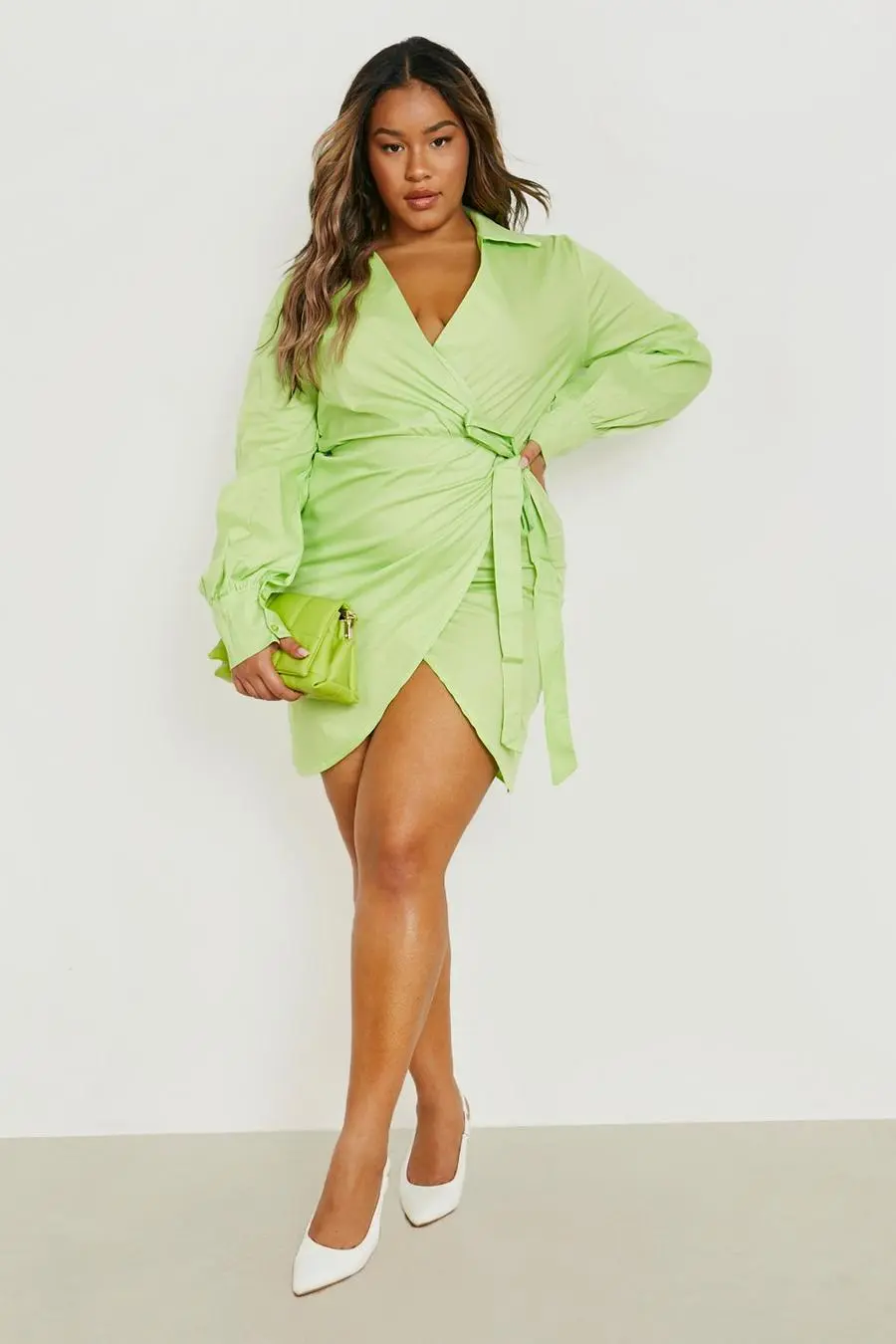 Plus Cotton Tie Side Shirt Dress