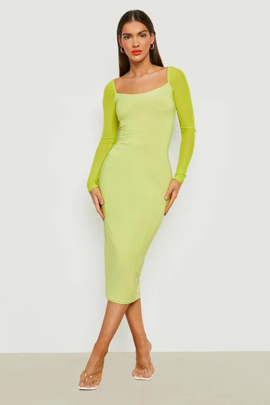 Slinky Mesh Sleeve Midaxi Dress