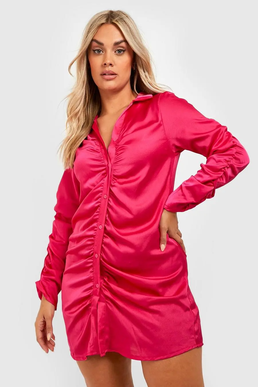 Plus Satin Ruched Mini Dress