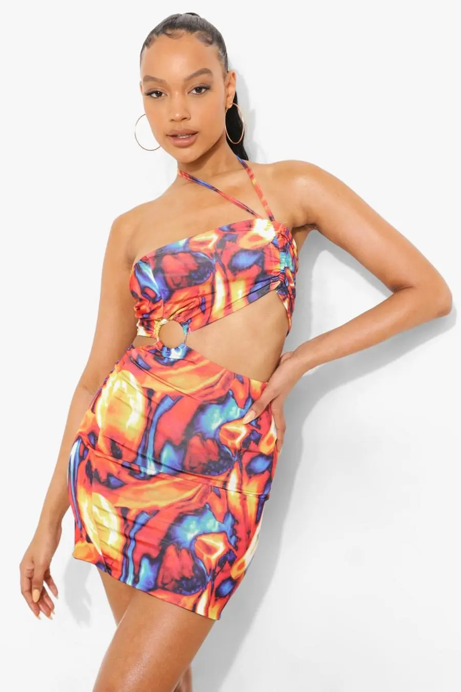 Ombre Print Cut Out Halterneck Mini Dress