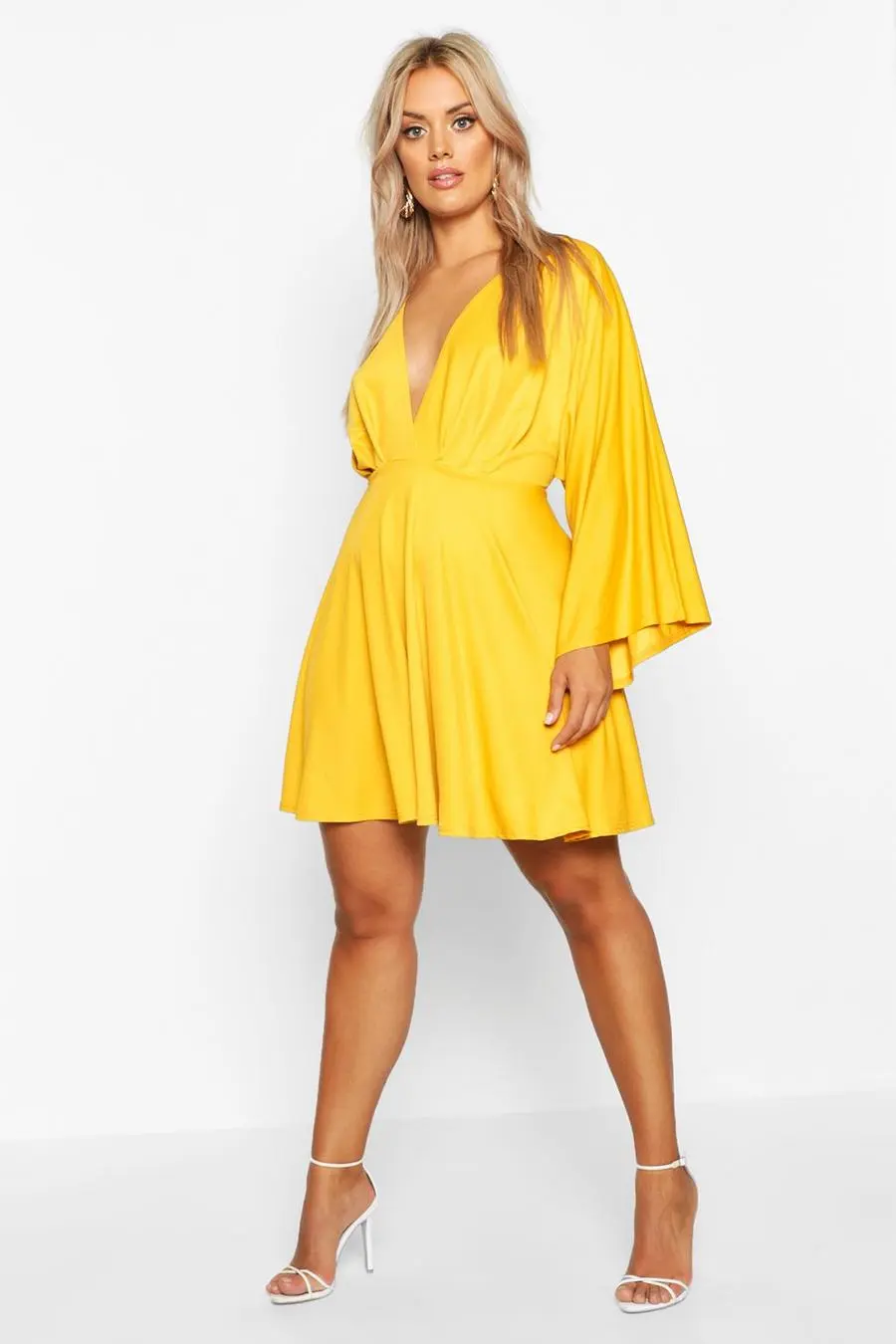 Plus Plunge Kimono Sleeve Skater Dress