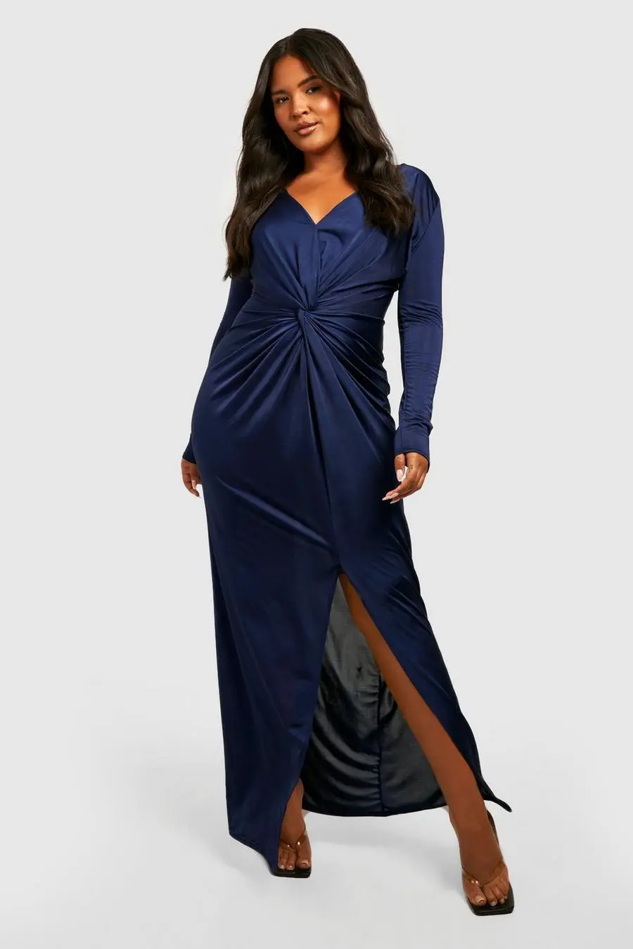 Plus Slinky Twist Front Split Maxi Dress