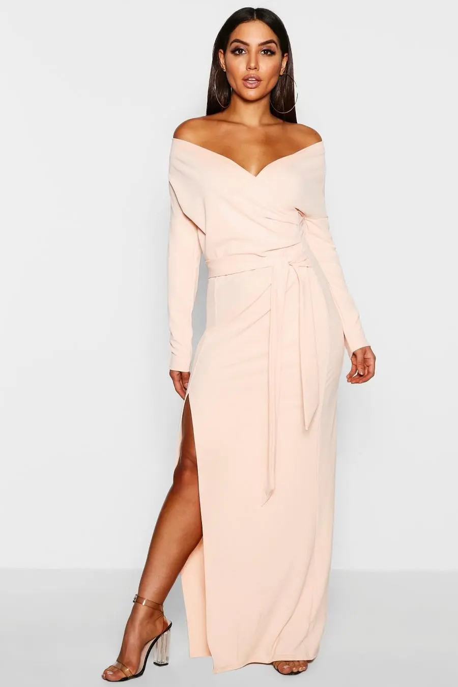 Off The Shoulder Split Maxi Bridesmaid Dress