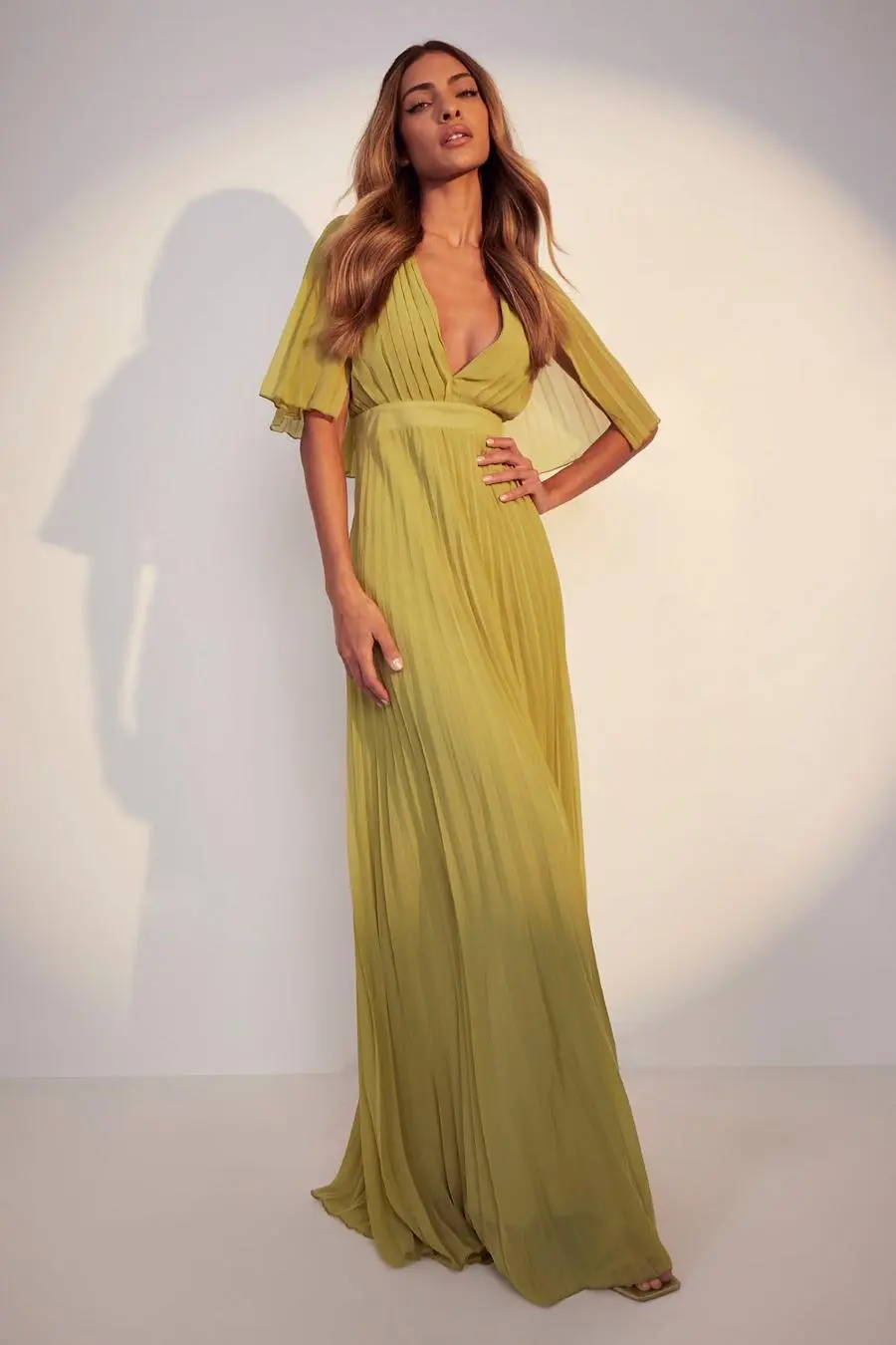 Pleated Cape Detail Bridesmaid Maxi Dress