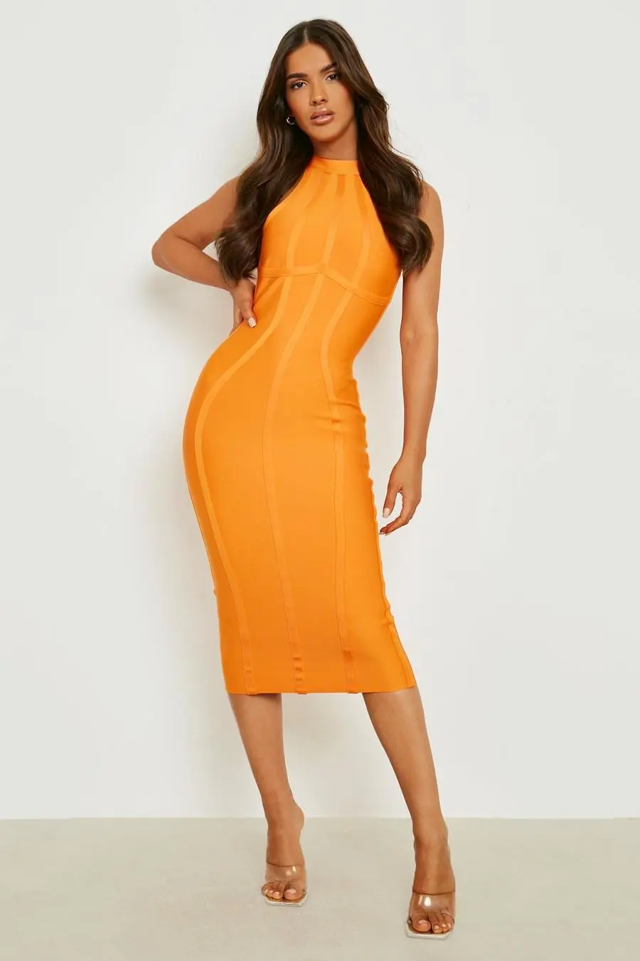 Bandage High Neck Midi Dress
