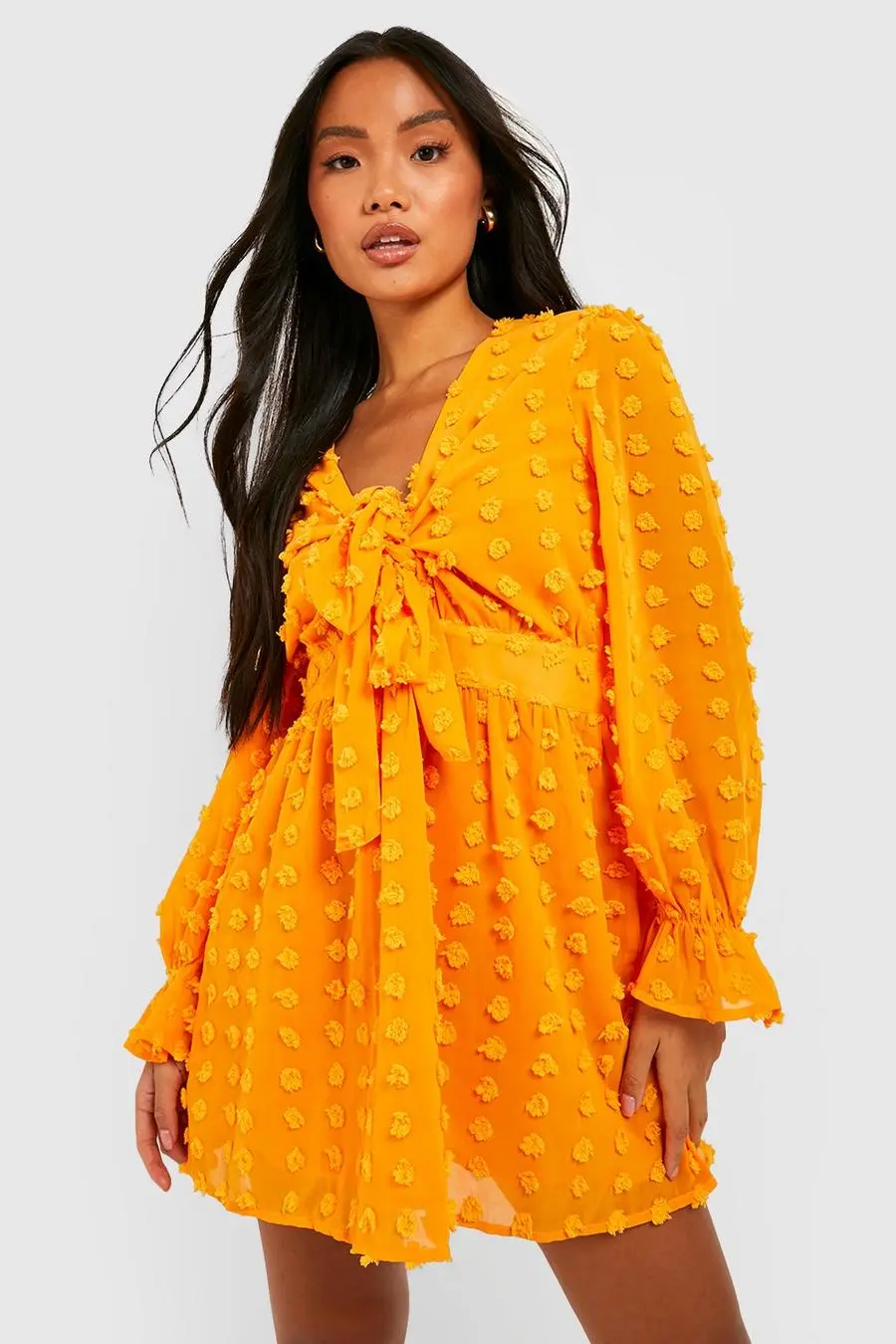 Petite Dobby Textured Tie Front Skater Dress