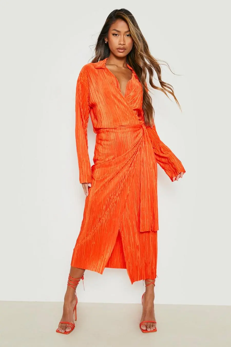 Plisse Wrap Shirt Dress