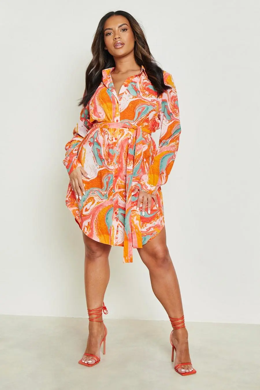 Plus Marble Effect Printed Shirt Dress