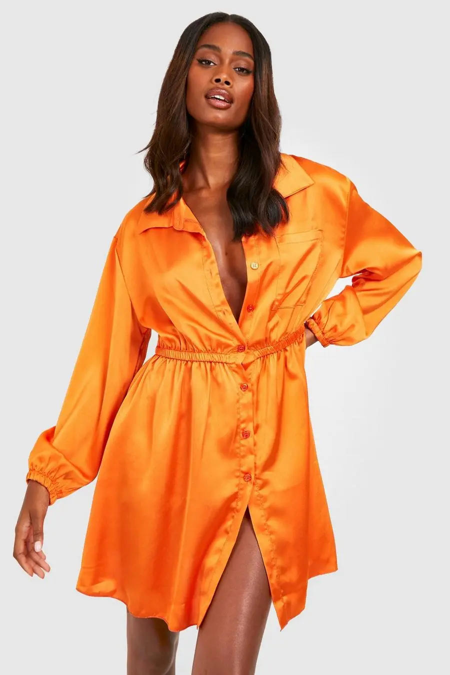 Satin Utility Shirt Dress