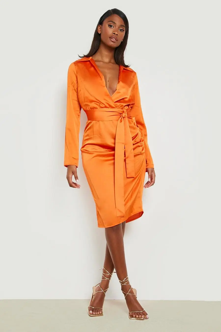Satin Wrap Detail Midi Dress