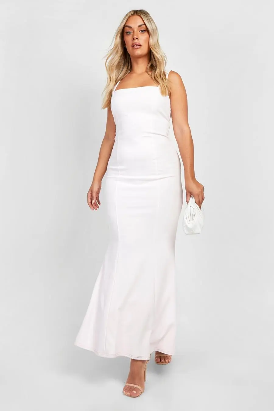 Plus Square Neck Scuba Train Maxi Dress
