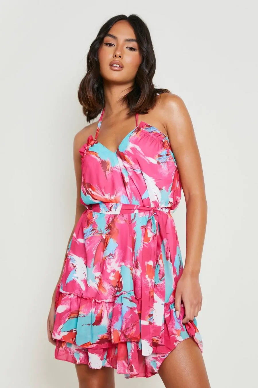 Marble Cross Front Woven Mini Dress