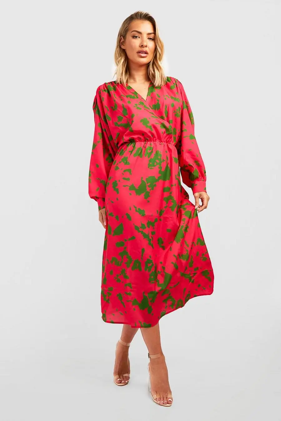 Satin Printed Wrap Midaxi Dress