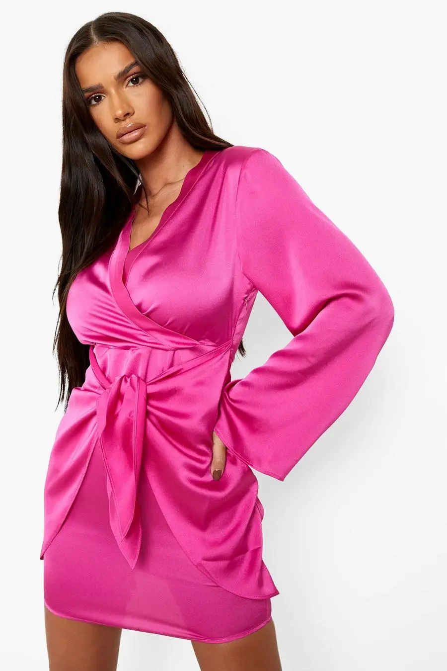 Satin Knot Front Shift Dress