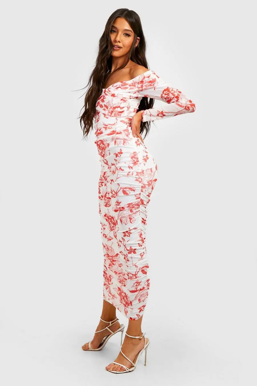 Baroque Mesh Off The Shoulder Maxi Dress