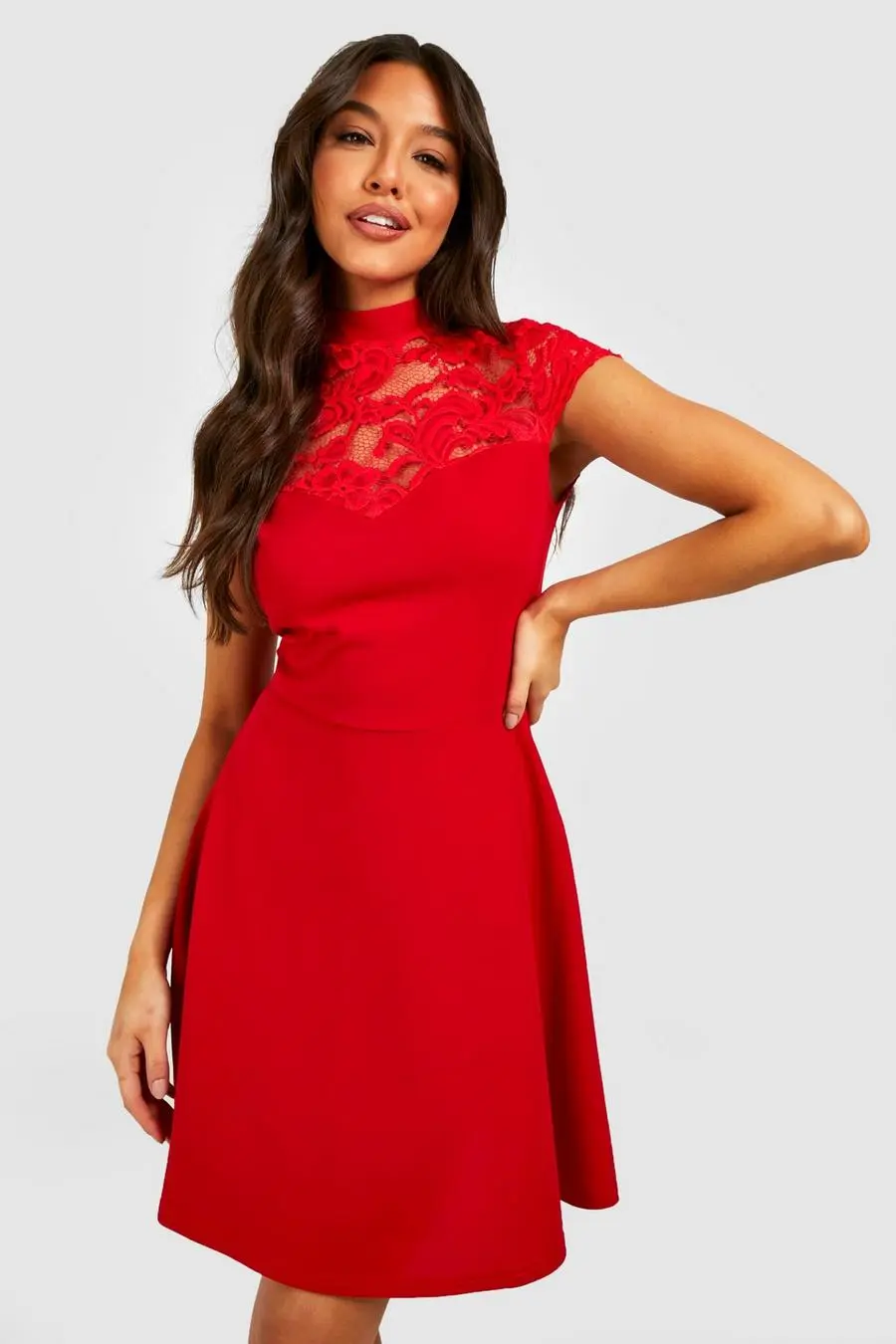 Lace High Neck Skater Dress
