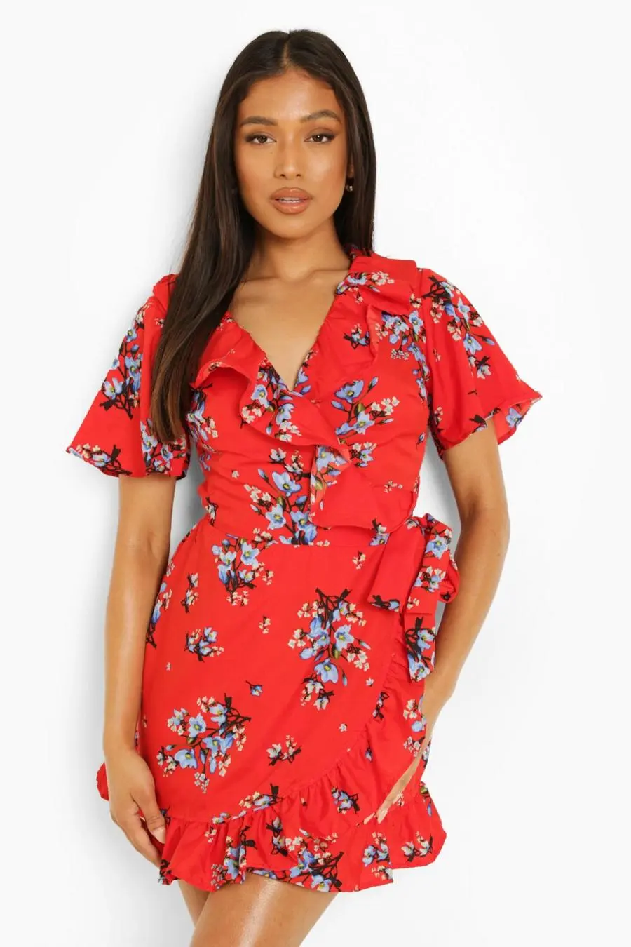 Petite Floral Ruffle Tea Dress