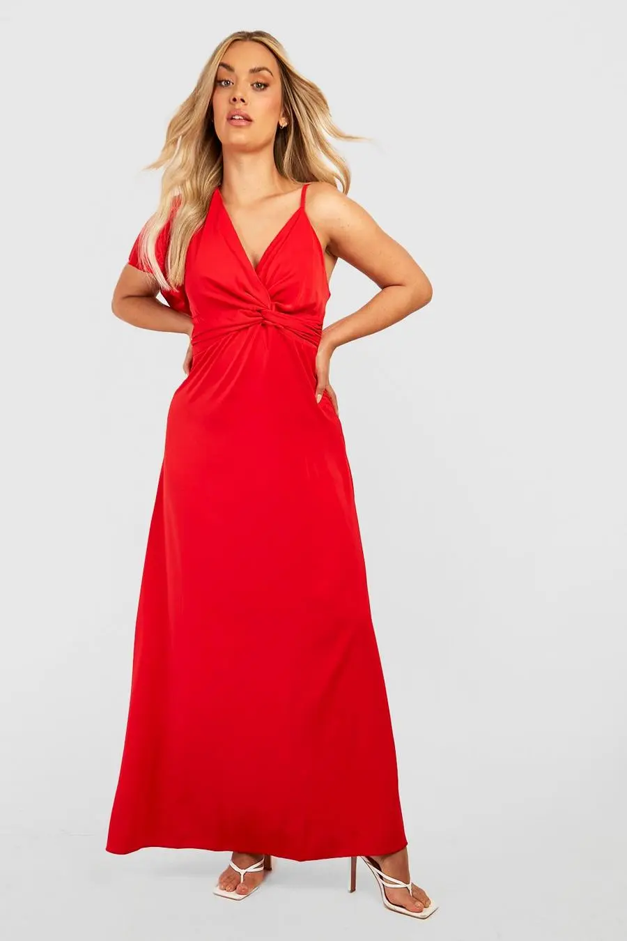Plus Premium Satin Twist Front Maxi Dress