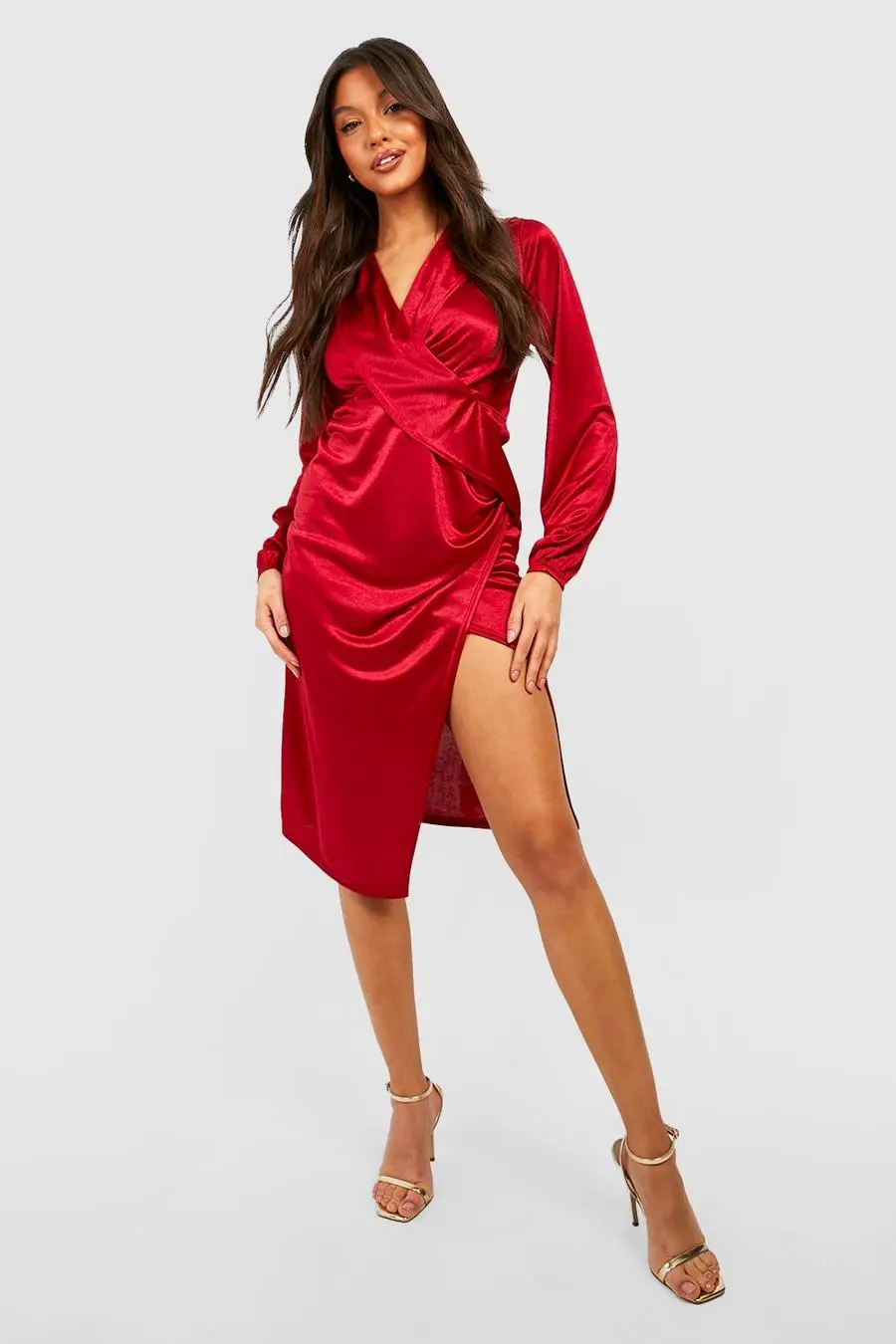 Wrap Satin Slinky Midi Dress