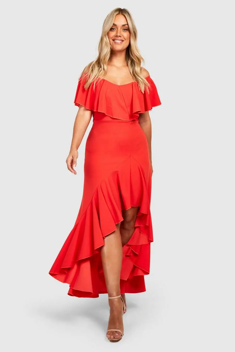 Plus Ruffle Off The Shoulder Split Leg Maxi Dress