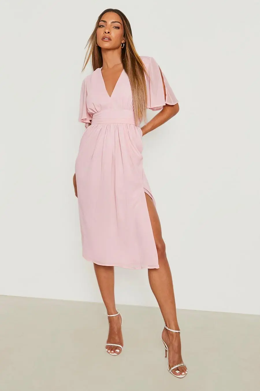 Chiffon Angel Sleeve Midi Dress