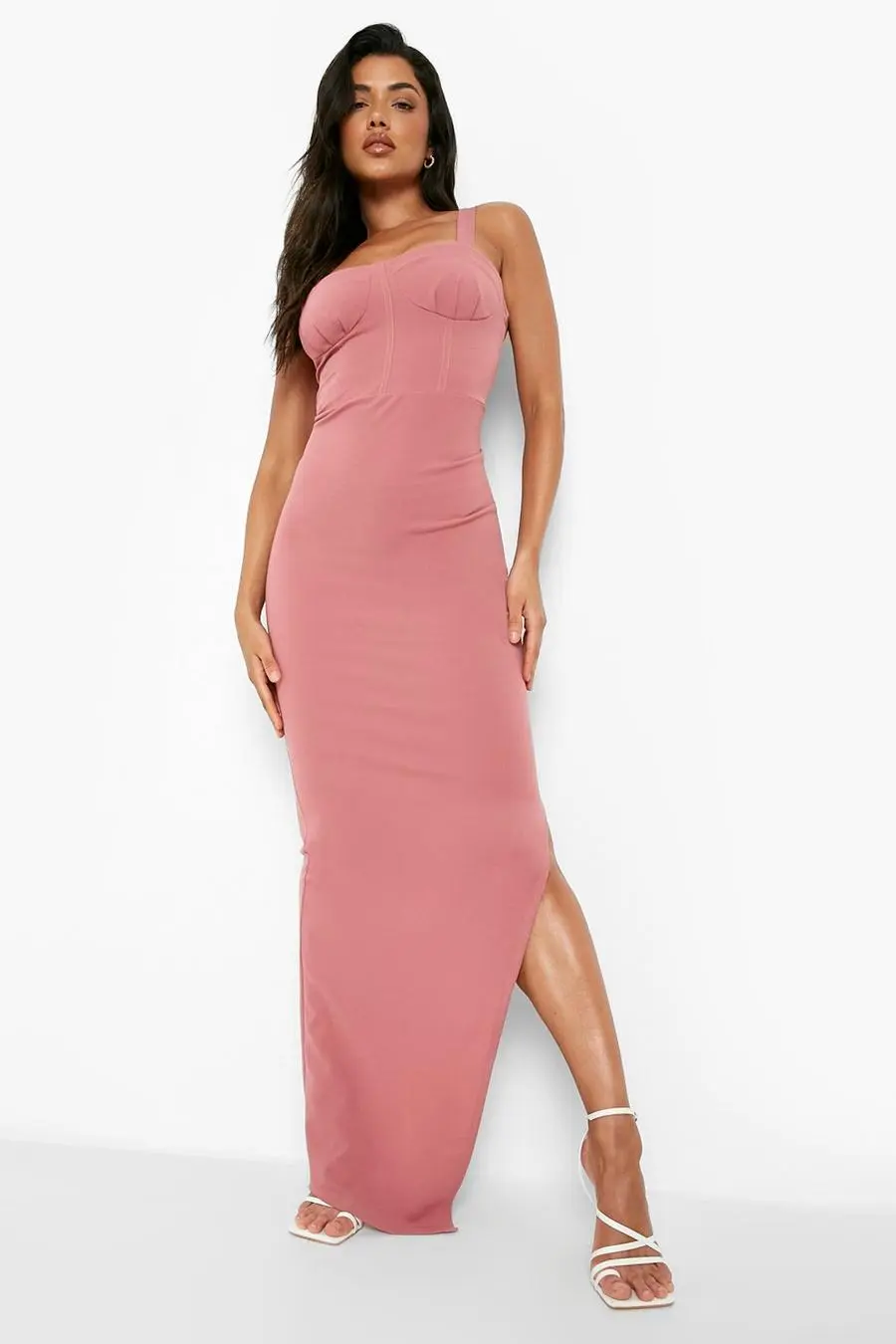 Cupped Pleated Detail Maxi Dress