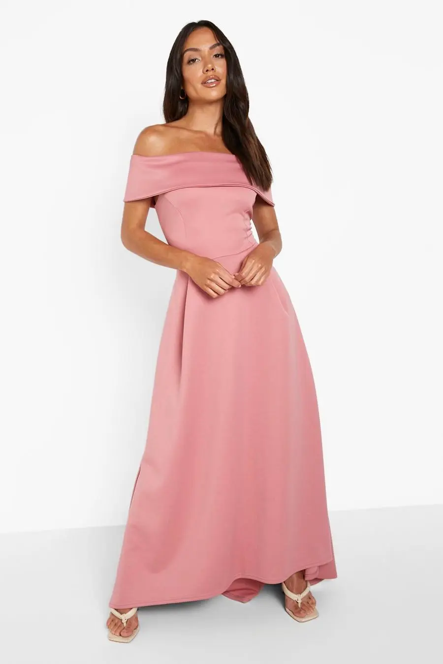 Off The Shoulder Dip Hem Maxi Dress
